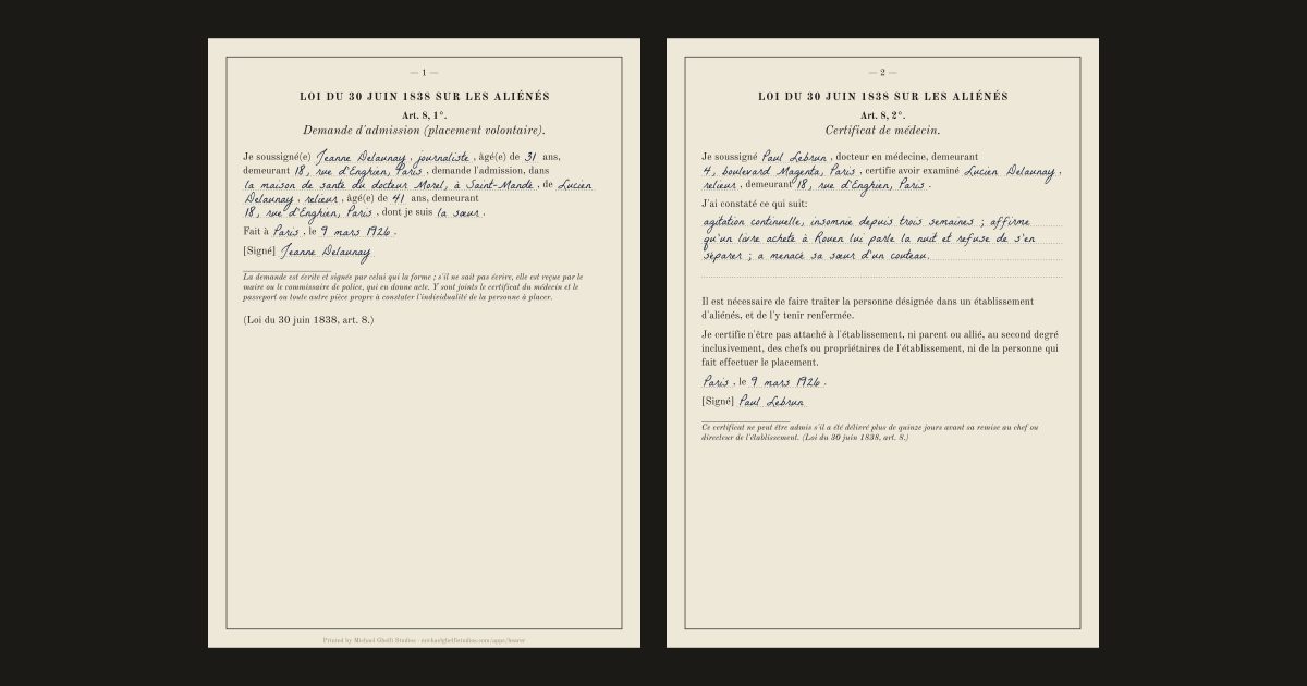The French committal papers of 1838: Lucien Delaunay