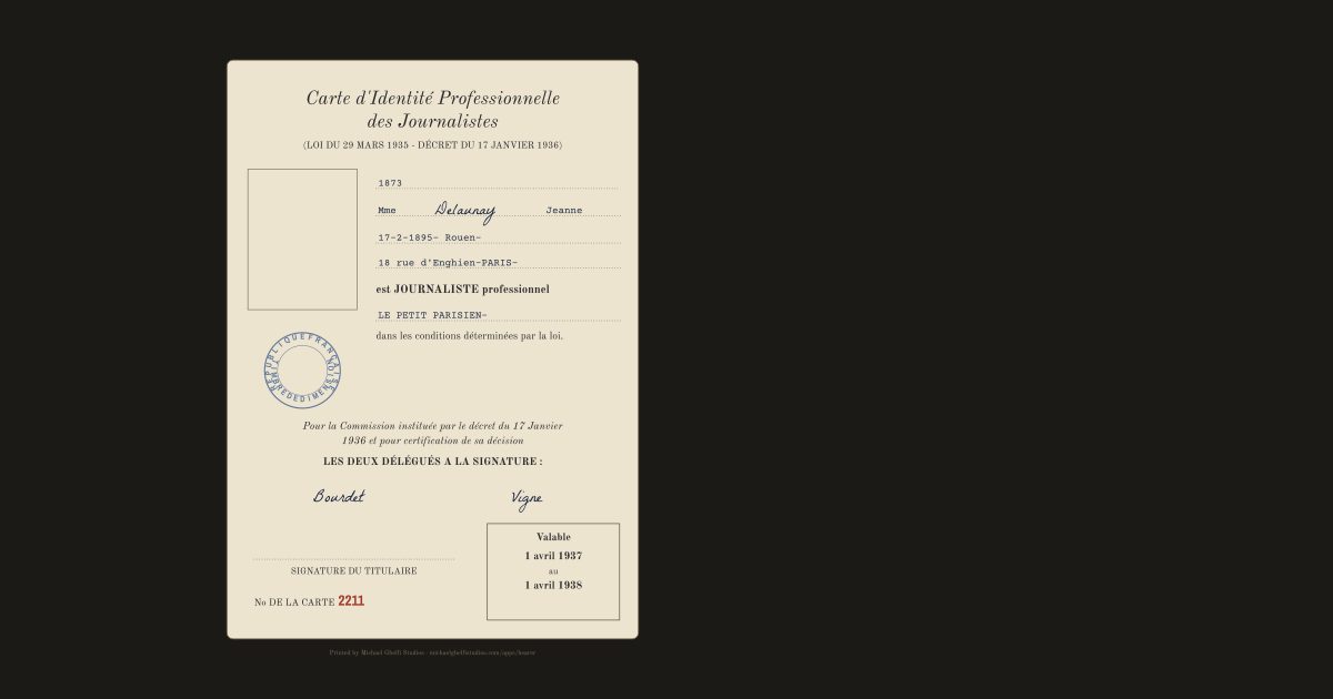 The French press card: Jeanne Delaunay
