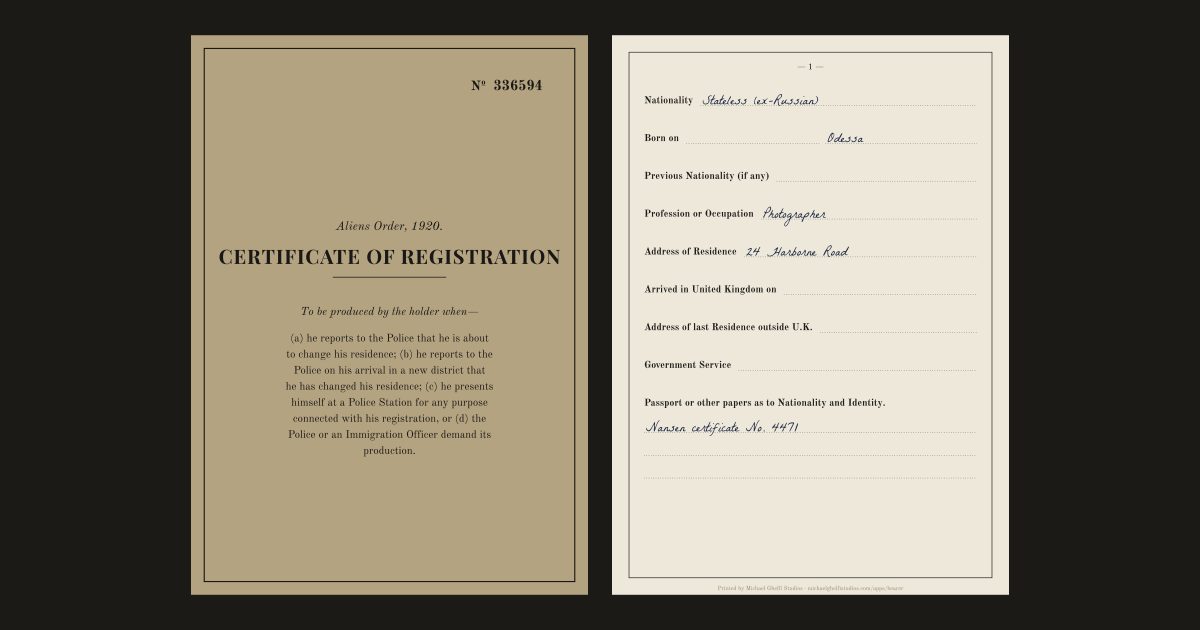 The alien's certificate of registration: Nikolai Ossipov