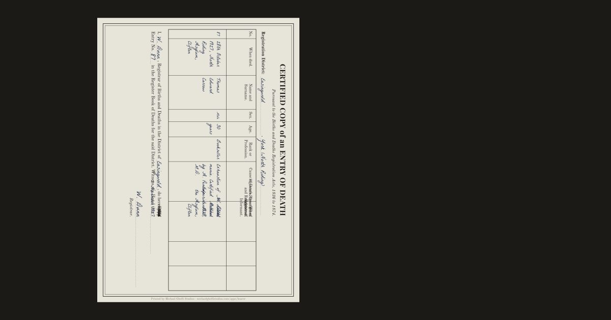 The English death certificate: Thomas Edward Carrow