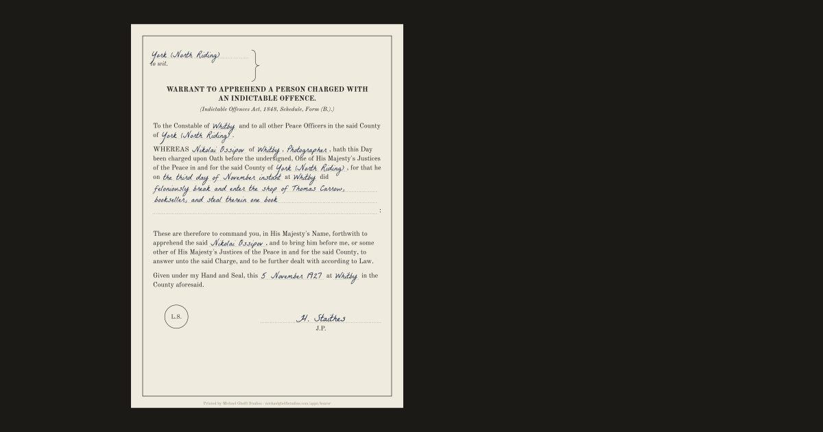 The English warrant to apprehend: Nikolai Ossipov