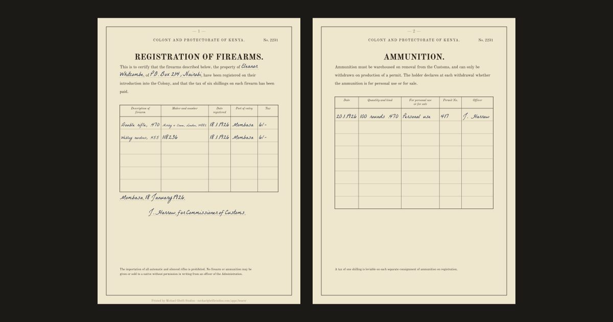 The Kenya registration of firearms: Eleanor Whitcombe