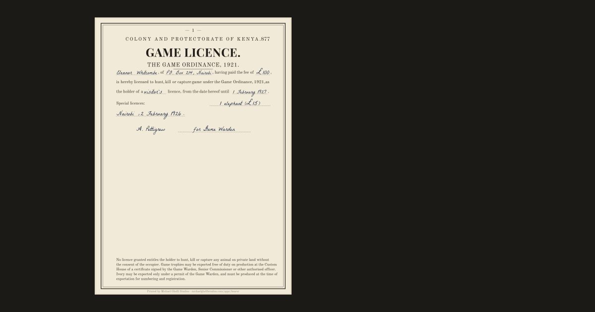 The Kenya game licence: Eleanor Whitcombe