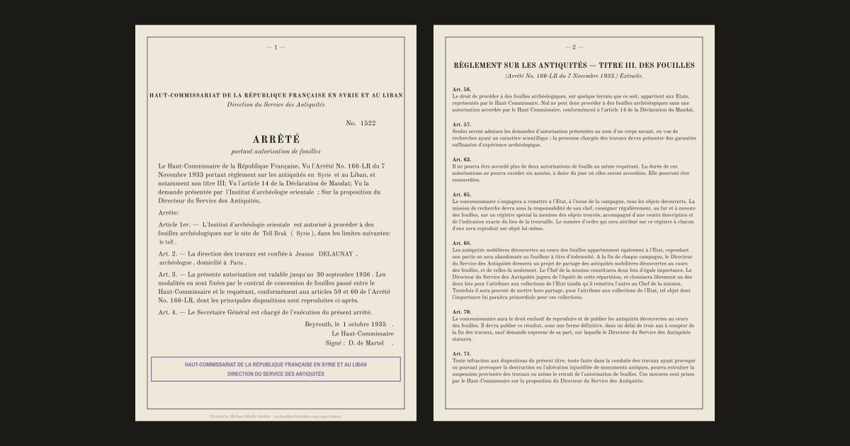 The permit to dig in Syria and Lebanon, 1933 to 1939: Jeanne DELAUNAY