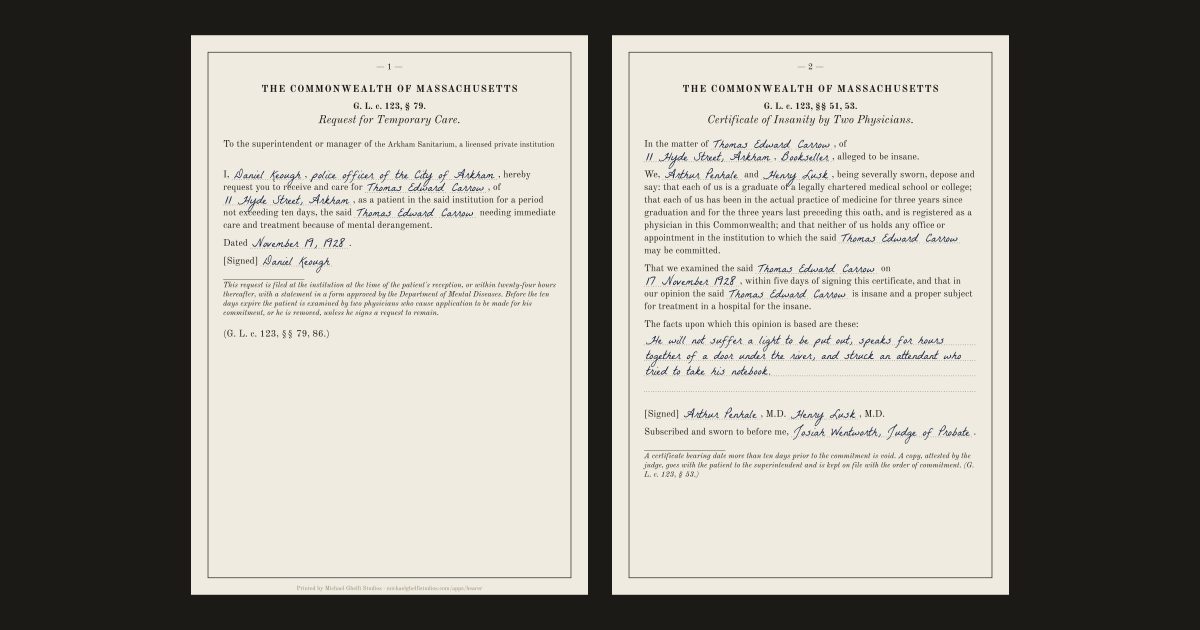 The Massachusetts commitment papers: Thomas Edward Carrow