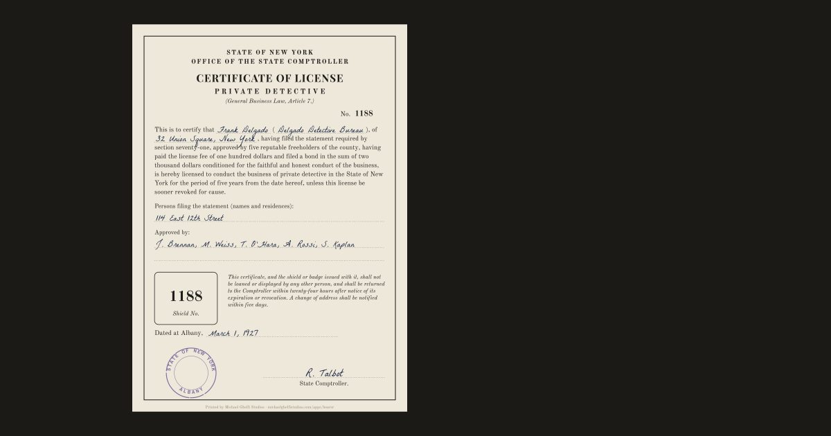 The New York private detective's licence: Frank Delgado