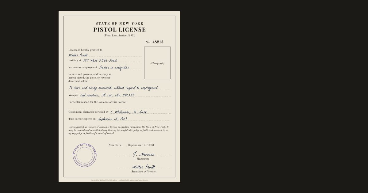The New York pistol licence: Walter Pruitt