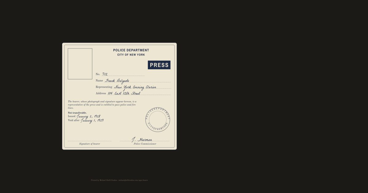 The New York police press card: Frank Delgado