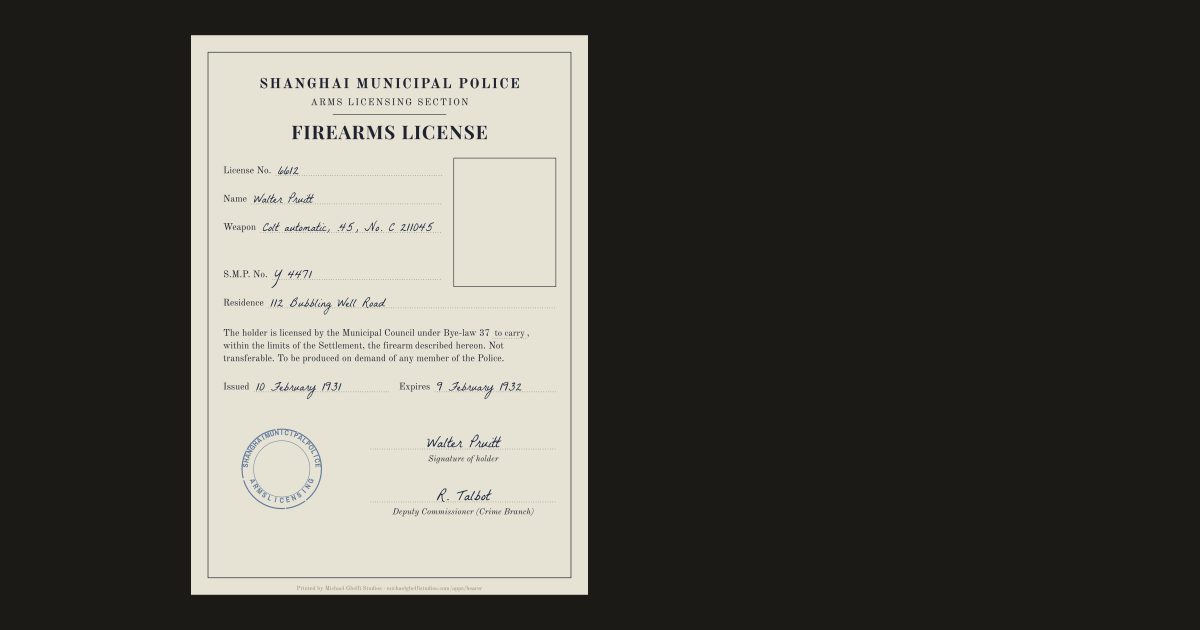 The Shanghai firearms license: Walter Pruitt