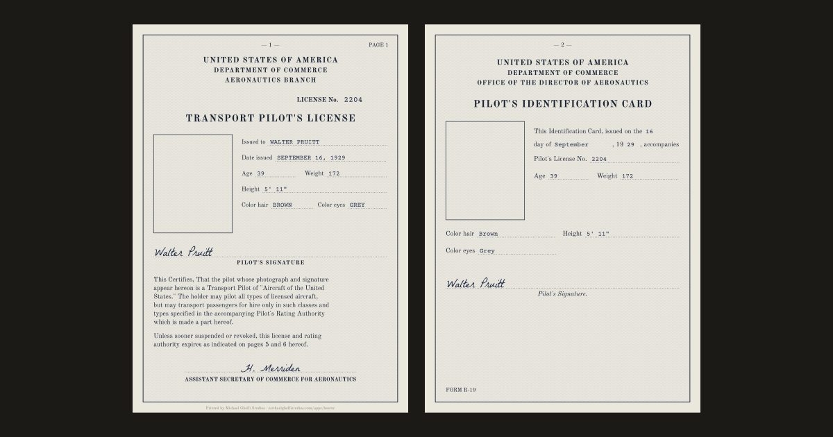 Pilot's licences by country: Walter Pruitt