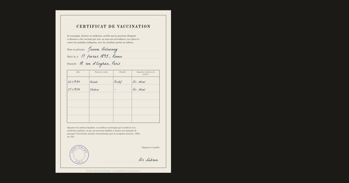 Certificates of vaccination by country: Jeanne Delaunay