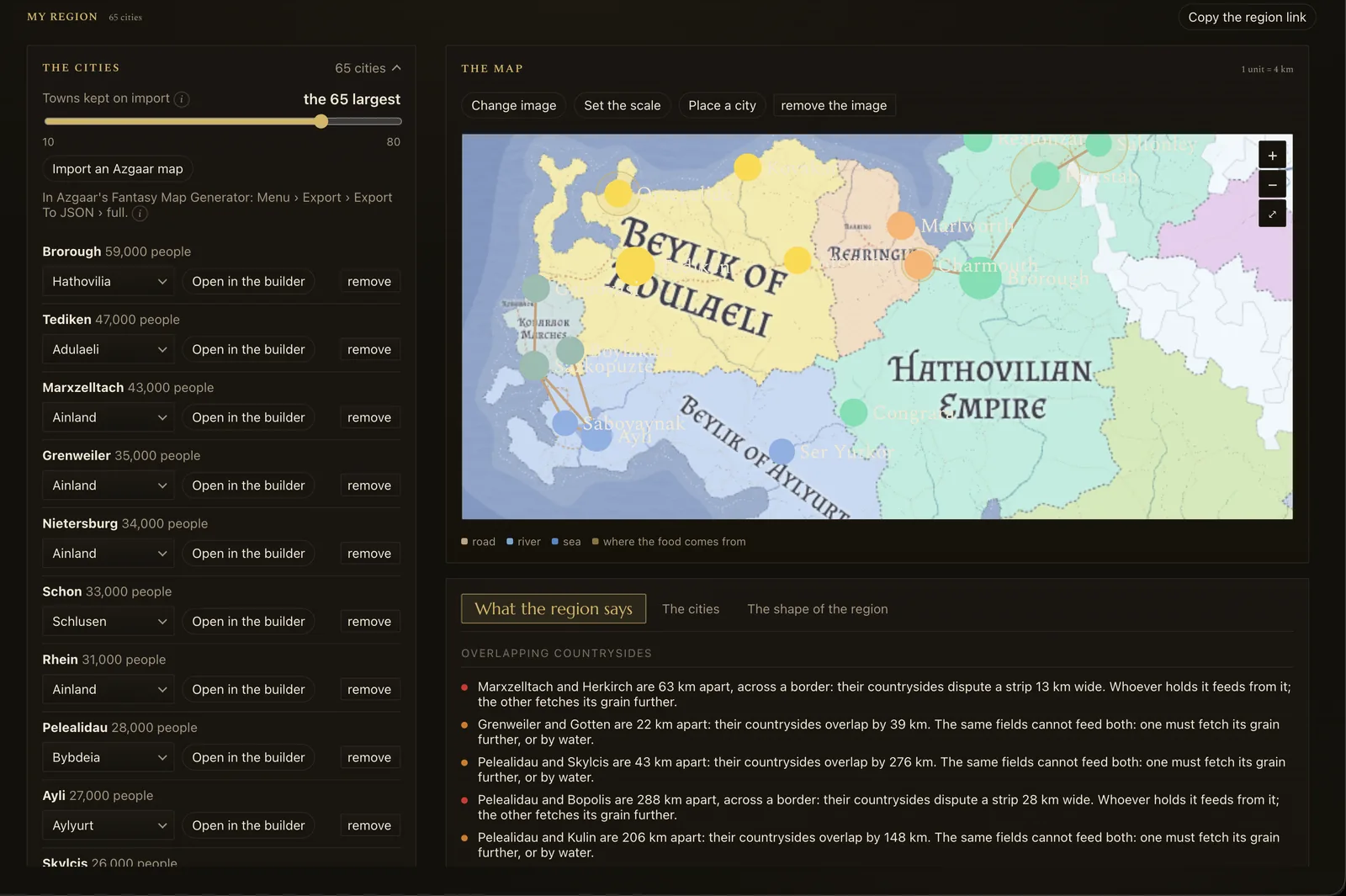 A region imported from Azgaar: cities, realms and overlapping countrysides