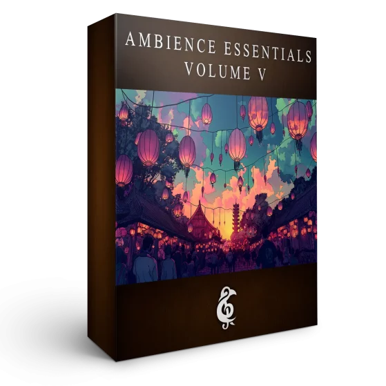 A 3D render of an album box labeled Ambience Essentials Volume V Published by Michael Ghelfi Studios (MGS).