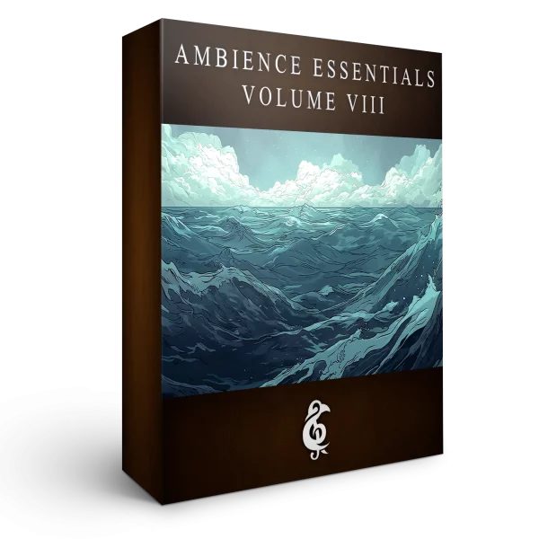 A 3D render of an album box labeled Ambience Essentials Volume VIII. Published by Michael Ghelfi Studios (MGS).