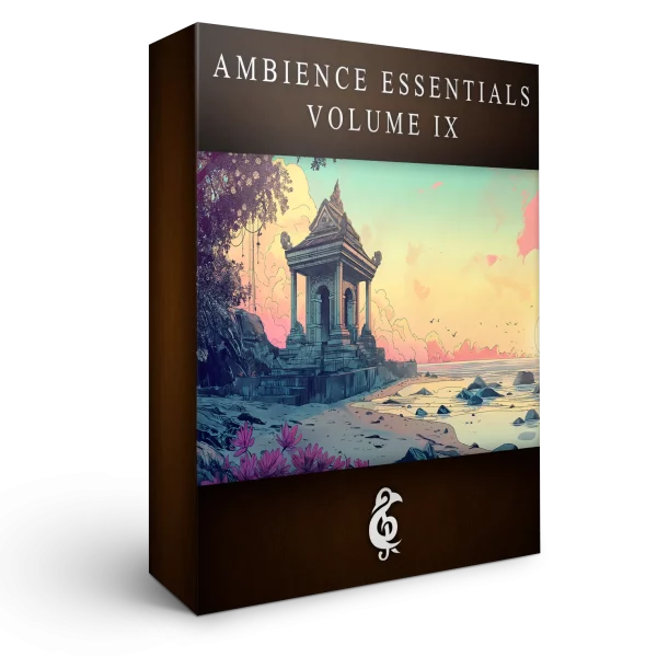 A 3D render of an album box labeled Ambience Essentials Volume IX Published by Michael Ghelfi Studios (MGS).