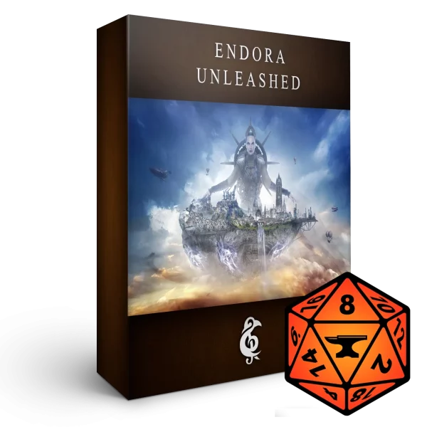 A 3D render of an album box labeled "Endora Unleashed" published by Michael Ghelfi Studios (MGS). It features the logo for FoundryVTT.