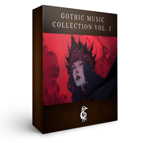 A 3D render of an album box labeled Gothic Music Collection Vol. I. Published by Michael Ghelfi Studios (MGS).