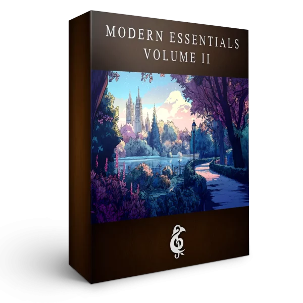 A 3D render of an album box labeled Modern Essentials Volume II. Published by Michael Ghelfi Studios (MGS).