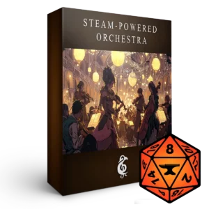 A 3D graphic for the album "Steam-Powered Orchestra" with the FoundryVTT logo. Illustrates [alt text].