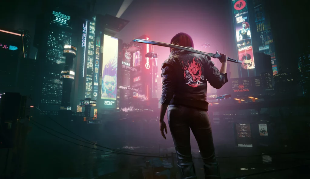 cyberpunk 2077 booklet art The midnight neon glow of Night City.