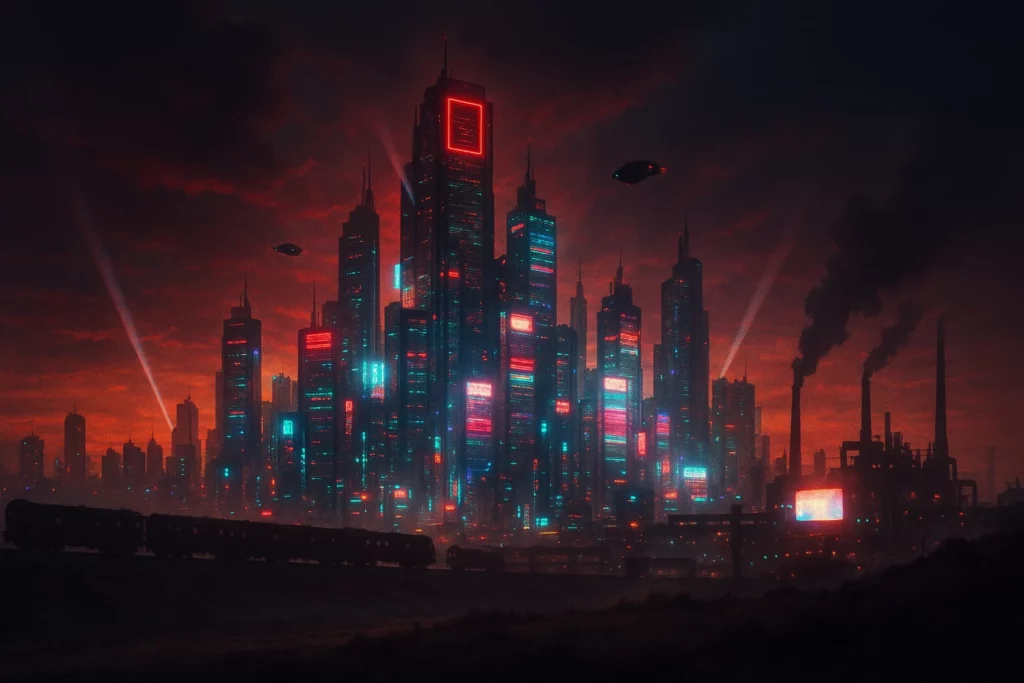 cyberpunk-skyline A skyline at dusk.