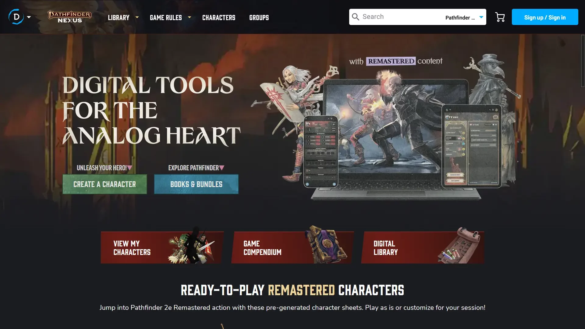 Homepage of Pathfinder 2E Nexus.