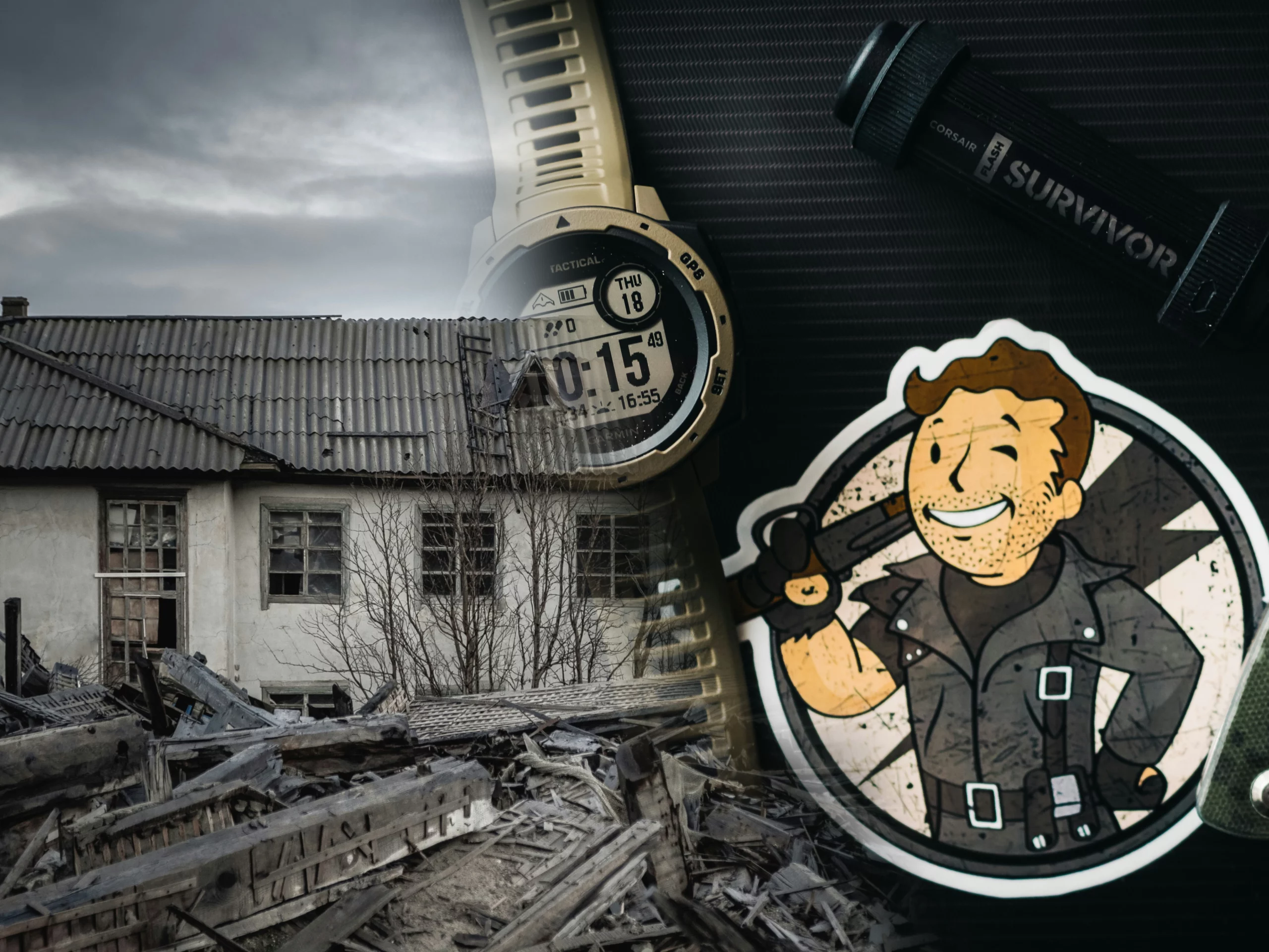 fallout-world A nuclear wasteland against a selection of Fallout-themed survival tools.