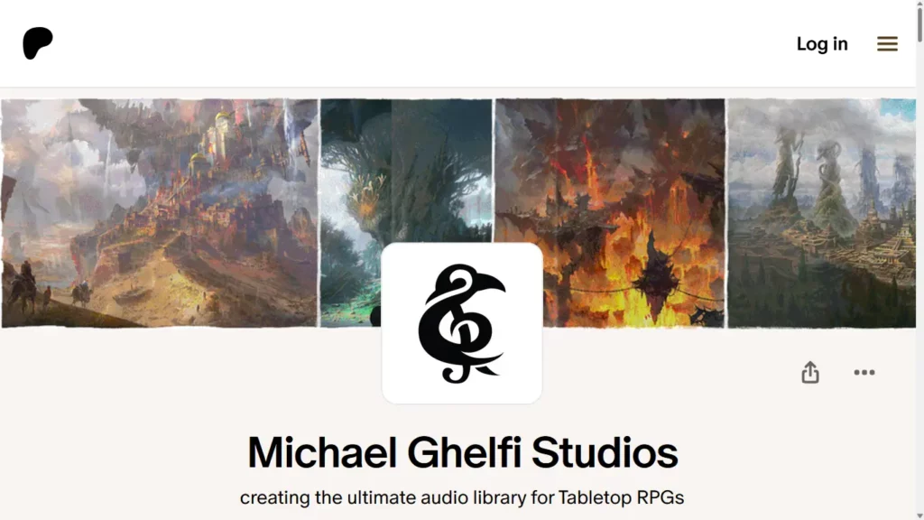 A screenshot of the homepage of the Patreon belonging to Michael Ghelfi Studios.
