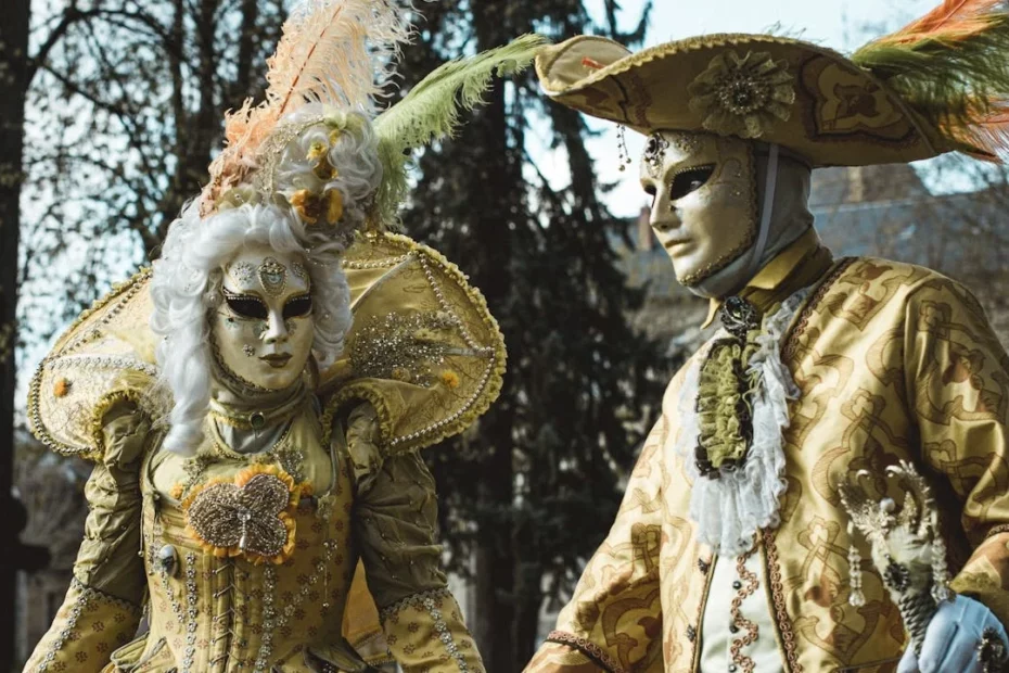 A couple dressed for a Baroque noble party