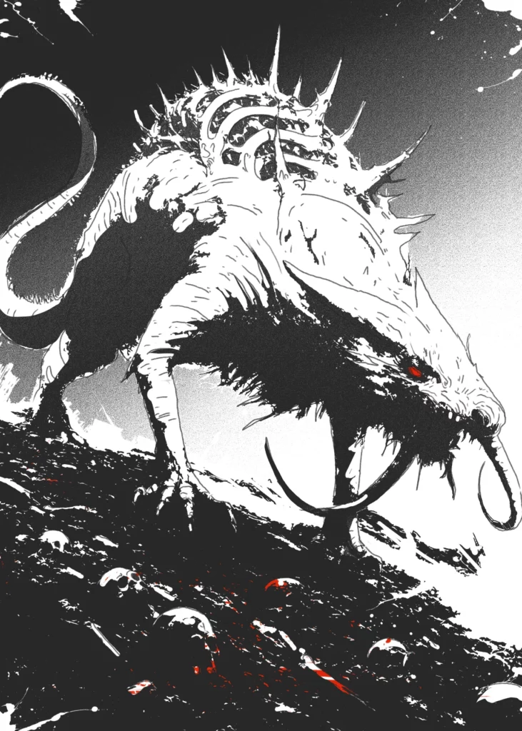 Crows artwork by Joseba Alexander of a rat monster.