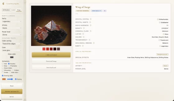Image of the Forge option in the Crystal Encyclopedia app by Michael Ghelfi Studios