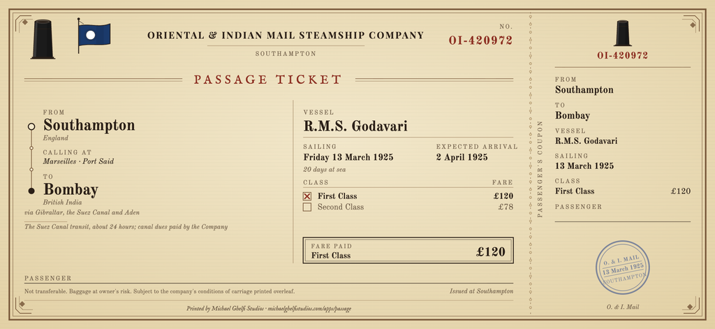 Passage ticket for a steamboat voyage