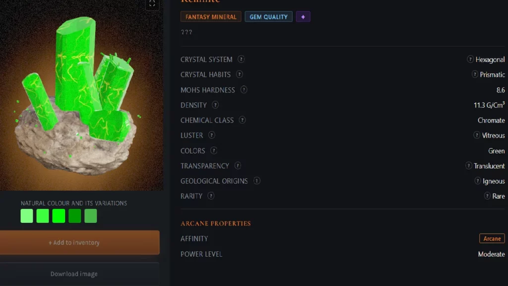 A screenshot of the Michael Ghelfi Studios website app Crystal Encyclopedia.